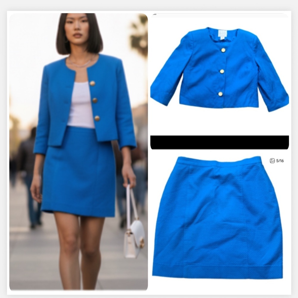 Doncaster Vintage‎ preppy Blazer and Mini Pencil  Blue Suit Set